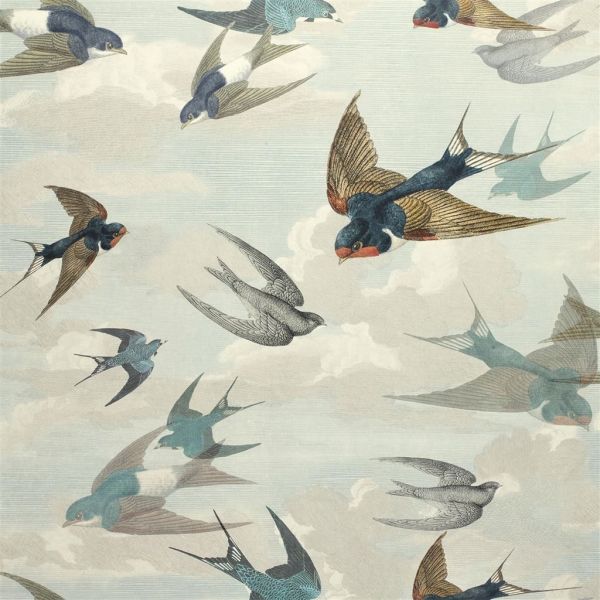 John Derian Wallpaper Chimney Swallows Sky Blue | Allium Interiors