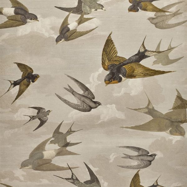 John Derian Wallpaper Chimney Swallows Sepia | Allium Interiors