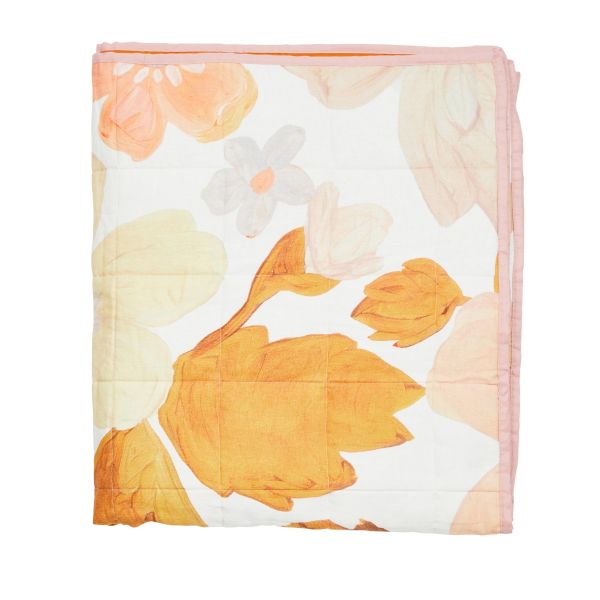 Bonnie And Neil Quilted Throw Pastel Floral Sand | Allium Interiors
