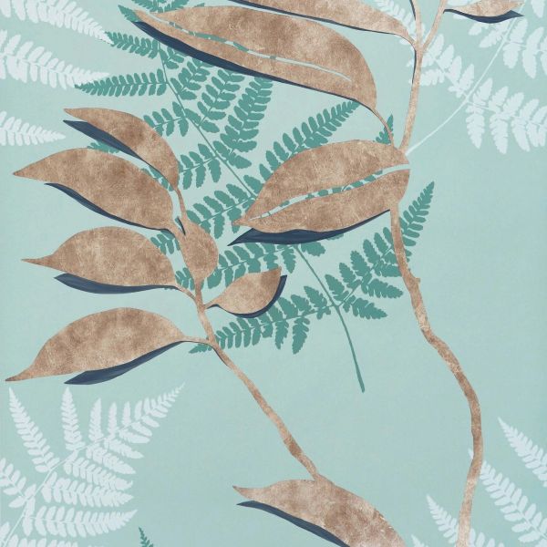 Osborne & Little Wallpaper Feuille D'Or Aqua | Allium Interiors