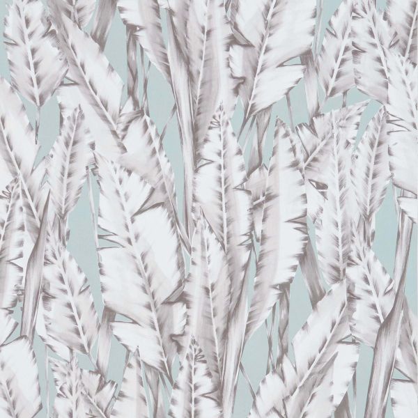 Osborne & Little Wallpaper Tiger Leaf Grey With Pale Blue | Allium Interiors