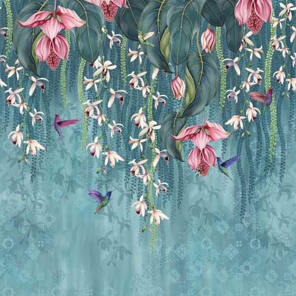 Osborne & Little Wallpaper Trailing Orchid Teal | Allium Interiors