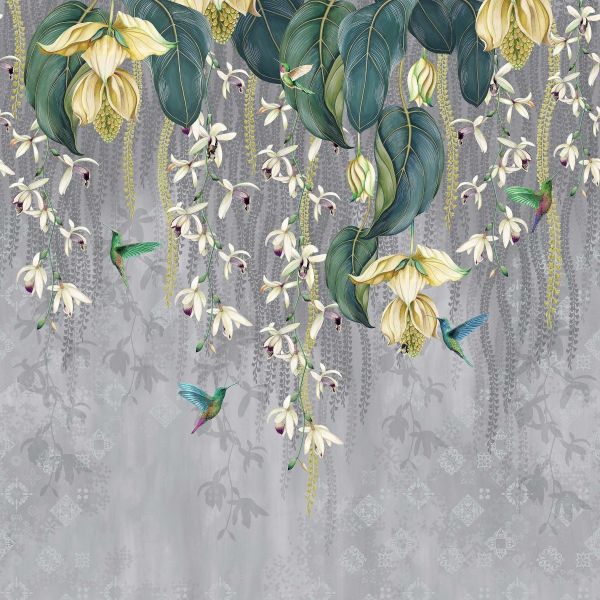 Osborne & Little Wallpaper Trailing Orchid Charcoal | Allium Interiors