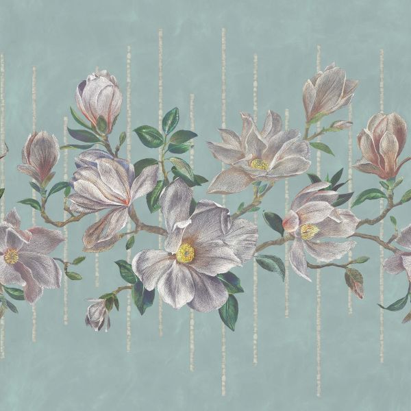 Osborne & Little Wallpaper Magnolia Frieze Aqua | Allium Interiors