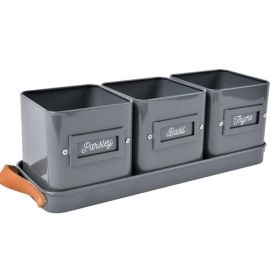 Burgon & Ball Herb Pots Leather Handle Charcoal