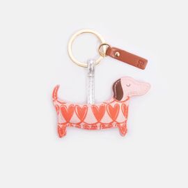 Caroline Gardner Key Ring Orange Looped Hearts Sausage Dog