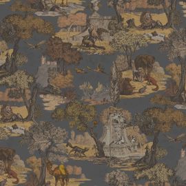 Cole And Son Fabric Versailles Grand Ginger on Charcoal