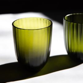 Brian Tunks Cut Glass Tumbler Iguassu S/2 Olive