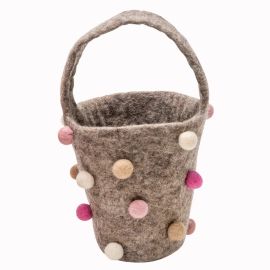 Pashom Basket With Felt Balls Natural