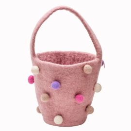 Pashom Basket With Felt Balls Pink
