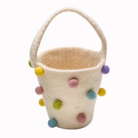 Pashom Basket With Felt Balls White