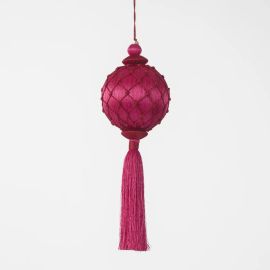 Vixen & Velvet Christmas Decoration Silk Lattice Tassel Fuchsia & Red