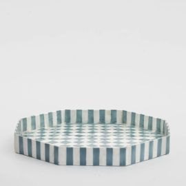 Vixen & Velvet Capiz Tray Blue Check