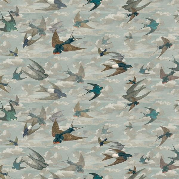 John Derian Fabric Chimney Swallows Sky Blue | Allium Interiors