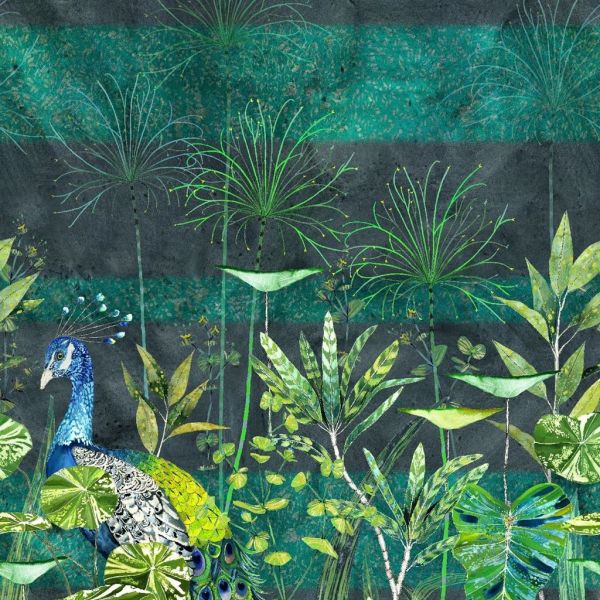 Designers Guild Wallpaper Arjuna Leaf With Peacock Viridian | Allium Interiors