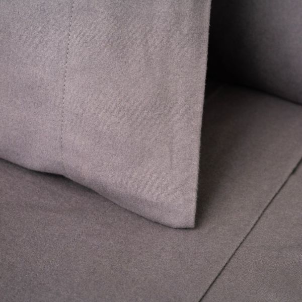 Baksana Flannel Standard Pillowcase Pair Charcoal | Allium Interiors