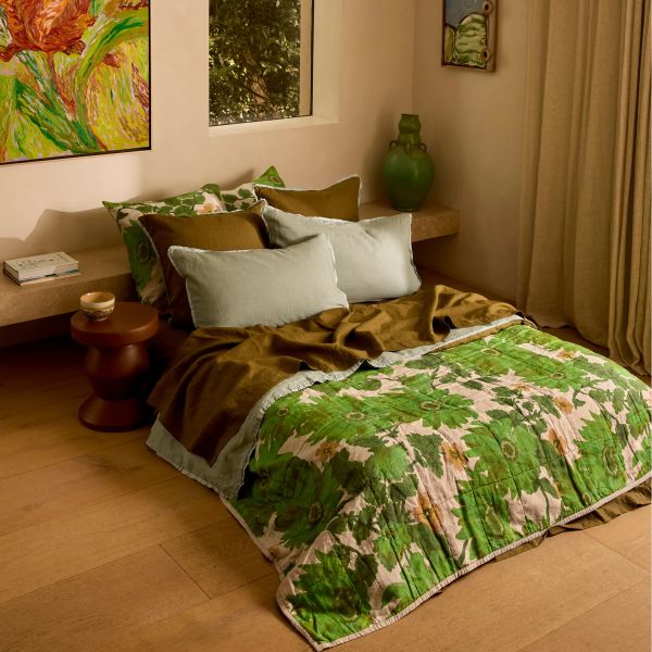 Bonnie And Neil Lupin Multi & Marigold Leaf Quilted Throw | Allium Interiors