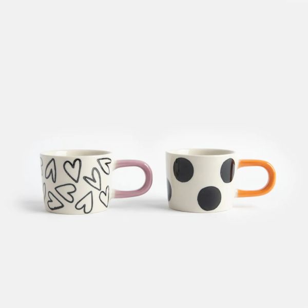 Caroline Gardner Espresso Mug Set of 2 Mono Spot Hearts | Allium Interiors