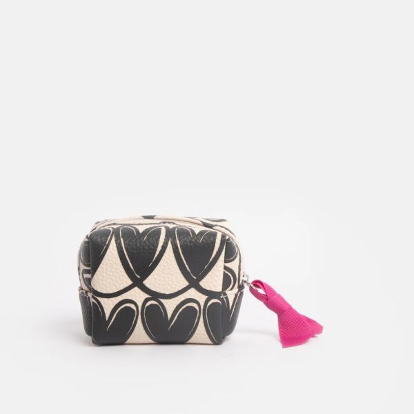 Caroline Gardner Cosmetic Bag Ultra Mini Mono Looped Hearts | Allium Interiors