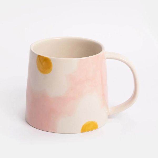 Caroline Gardner Ceramic Mug Flower Pink/Mustard | Allium Interiors