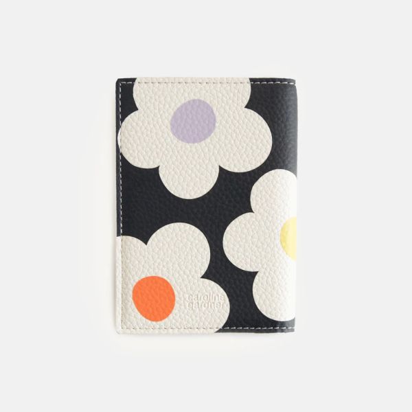 Caroline Gardner Passport Holder Multi Flower Charcoal | Allium Interiors