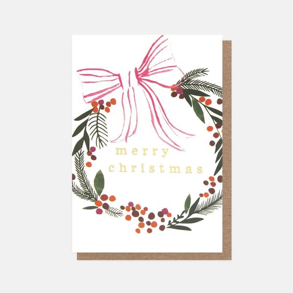 Caroline Gardner Christmas Card Wreath & Bow Small Pack of 10 | Allium Interiors
