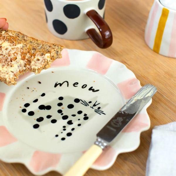 Caroline Gardner Ceramic Plate Meow Dotty Cat | Allium Interiors