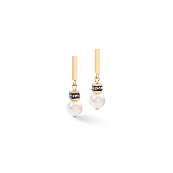 COEUR de LION Earrings GeoCube Shiny Crystal Pearl, Gold & White | Allium Interiors