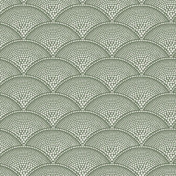 Cole And Son Fabric Feather Fan Jacquard Cream on Olive Green | Allium Interiors