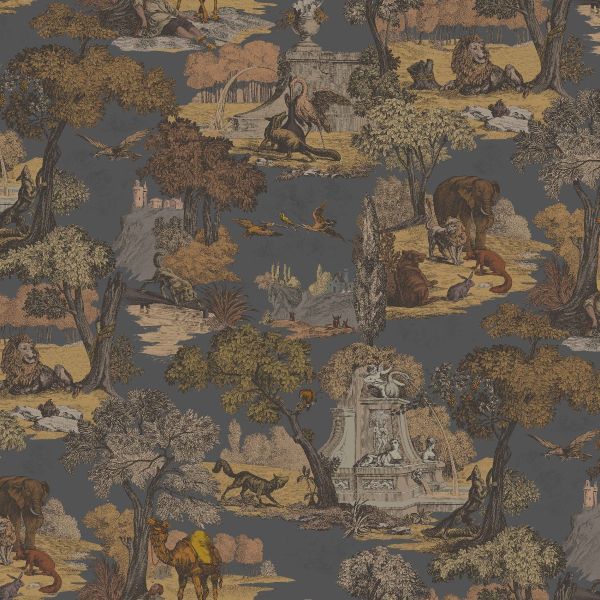 Cole And Son Fabric Versailles Grand Ginger on Charcoal | Allium Interiors