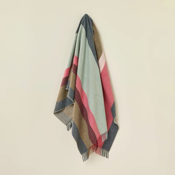 Exquisite Wool Traders Wool Throw Block Stripe Pink & Green | Allium Interiors