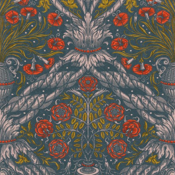 Mind The Gap Wallpaper Floral Ornament Scarlet | Allium Interiors