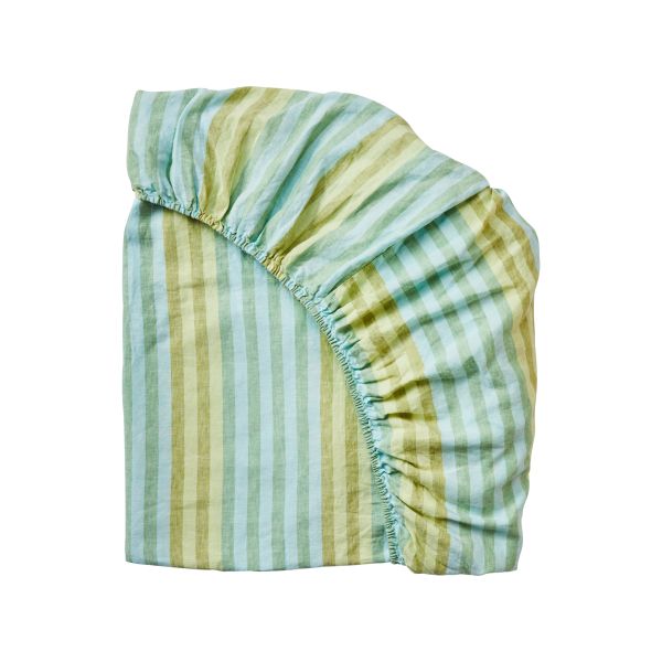 Bonnie And Neil Blue Green Stripe Fitted Sheet | Allium Interiors