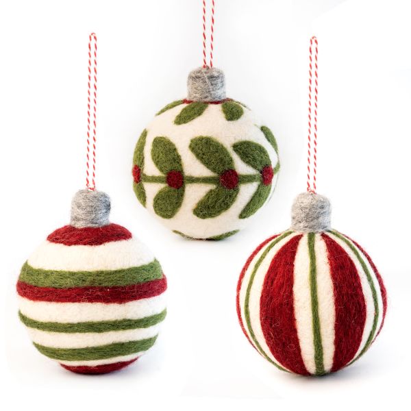 Vevoke Christmas Decoration NZ Wool Baubles Set of 3 | Allium Interiors