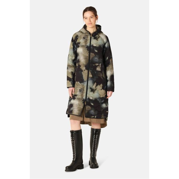 Ilse Jacobsen Long Quilt Jacket with Hood Moss Print | Allium Interiors