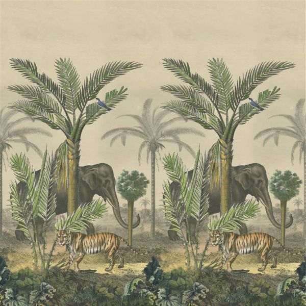 John Derian Wallpaper Palm Trail Scene 1 Sepia | Allium Interiors