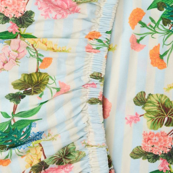 KIP&CO Bouquet Beauty Stripe Flannelette Fitted Sheet | Allium Interiors