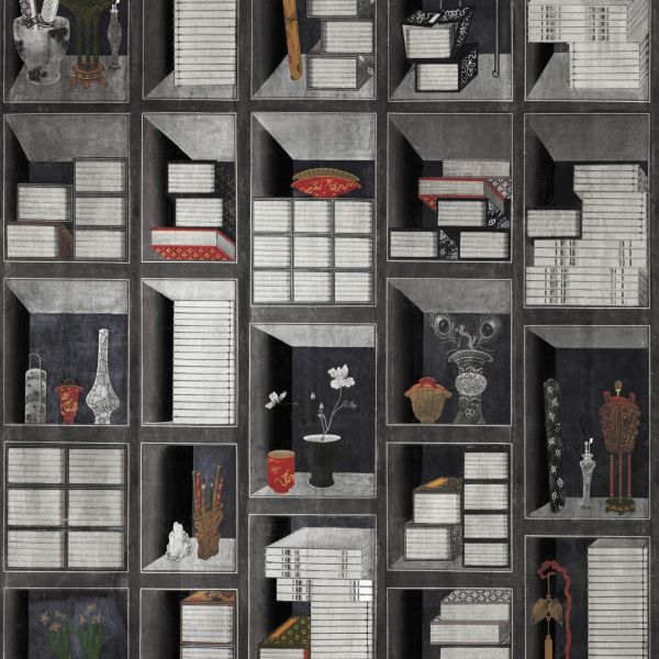 Mind The Gap Wallpaper Korean Library Anthracite  | Allium Interiors