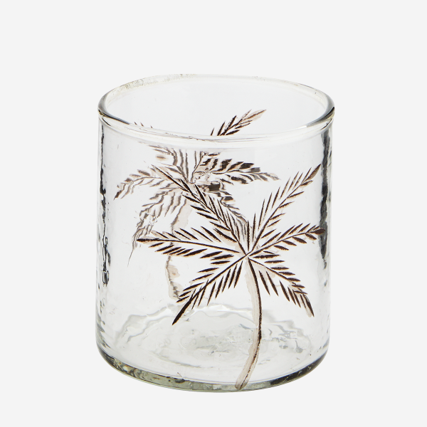 Madam Stoltz Glass Votive Cut Leaves Brown | Allium Interiors