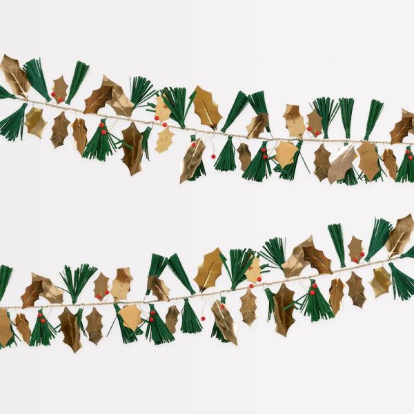 Meri Meri Christmas Garland Pine Needles & Golden Holly | Allium Interiors