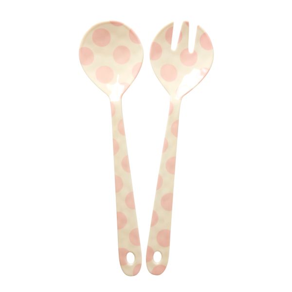 Rice Melamine Salad Spoon & Fork Pink Dots | Allium Interiors
