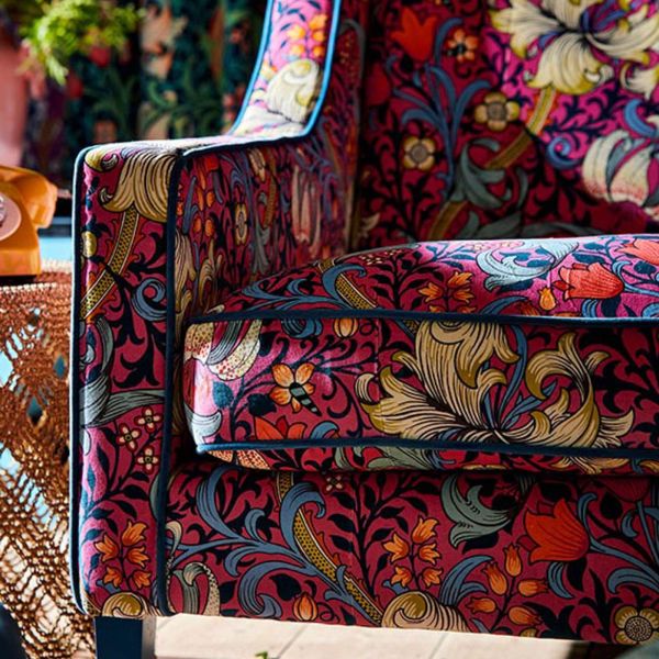 Morris & Co. Fabric Golden Lily Velvet Serotonin Pink  | Allium Interiors