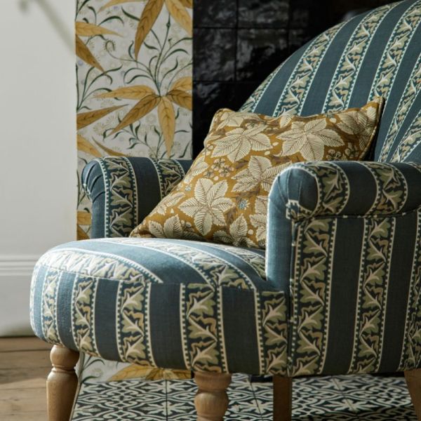 Morris & Co. Fabric Red Car Stripe Emery Blue | Allium Interiors