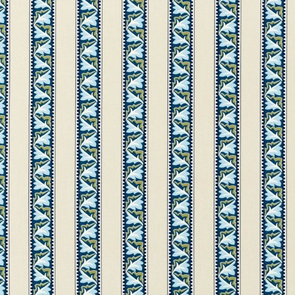 Morris & Co. Fabric Red Car Stripe Indigo/Linen | Allium Interiors