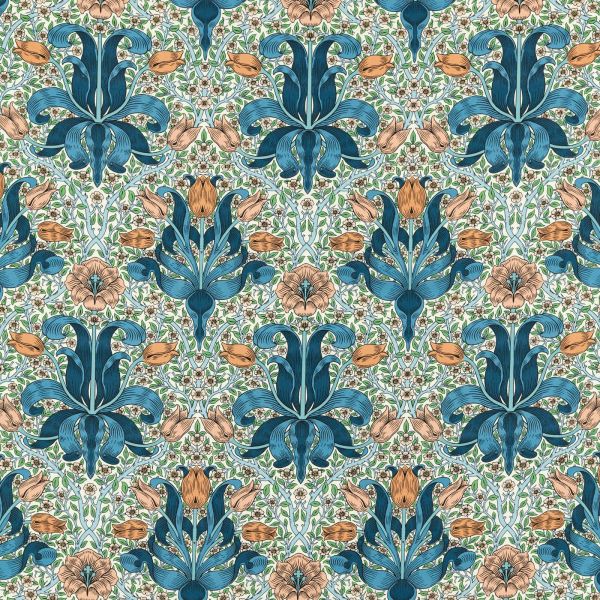 Morris & Co. Fabric Spring Thicket Paradise Blue/Peach | Allium Interiors