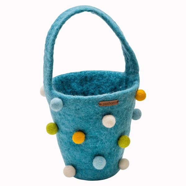 Pashom Basket With Felt Balls Blue | Allium Interiors
