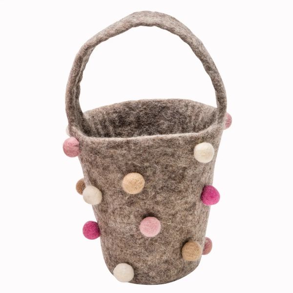 Pashom Basket With Felt Balls Natural | Allium Interiors