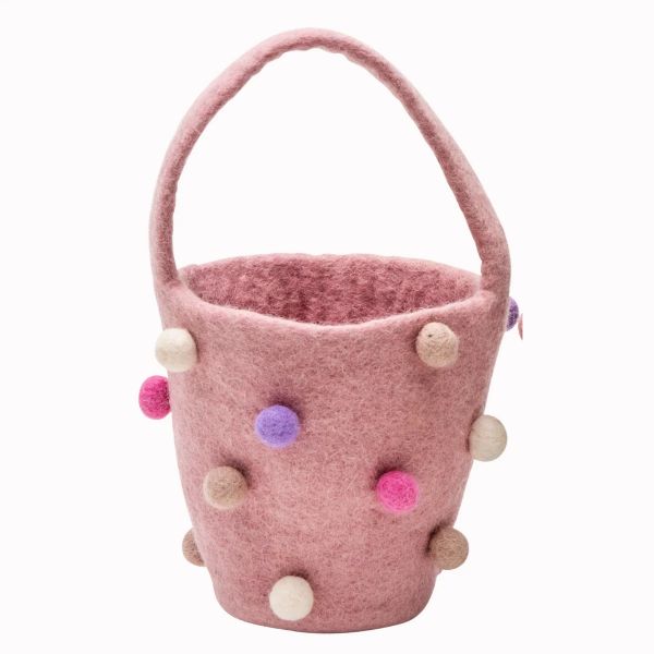 Pashom Basket With Felt Balls Pink | Allium Interiors