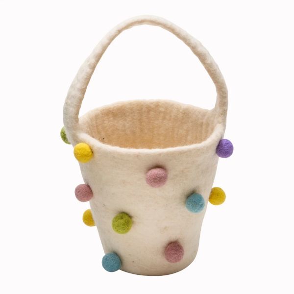 Pashom Basket With Felt Balls White | Allium Interiors