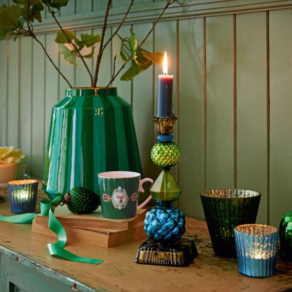 Pip Studio Glass Candle Holder Bead Blue/Green 23.5cm | Allium Interiors